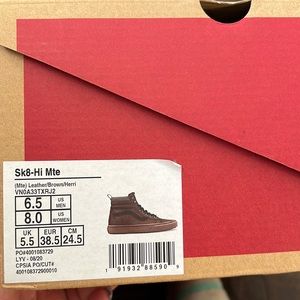 Vans Sk8-Hi.  Brown leather size 6.5 men’s or 8 women’s.